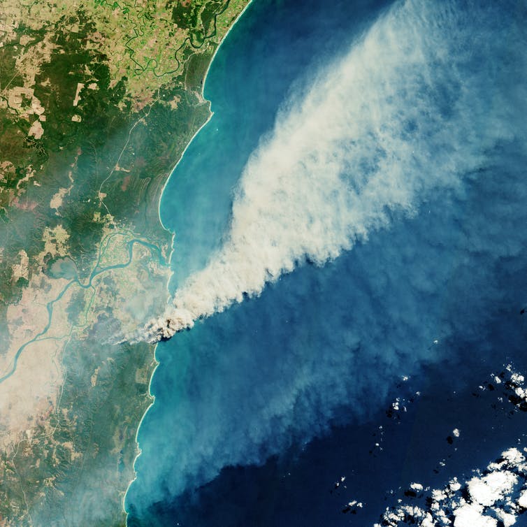 A satellite image of the Australian bushfires