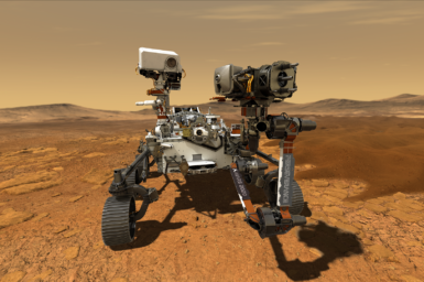 Illustration of NASA's Perseverance rover operating on the surface of Mars