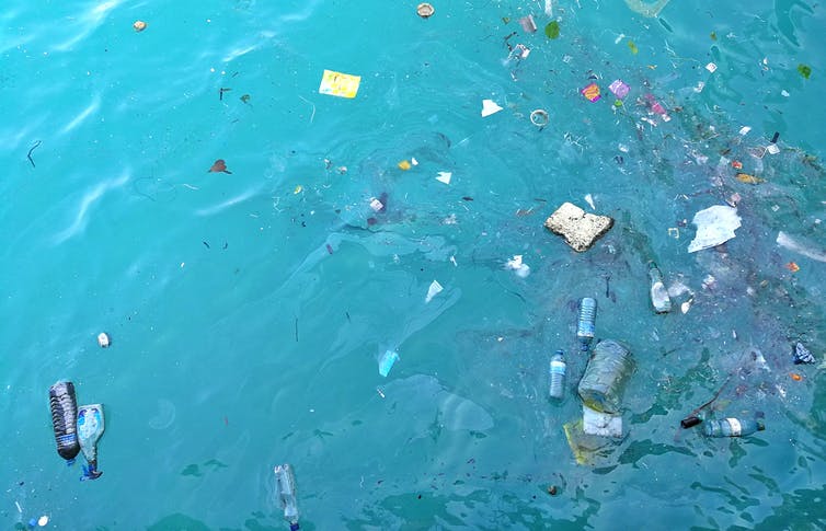 Plastic waste floating in the ocean