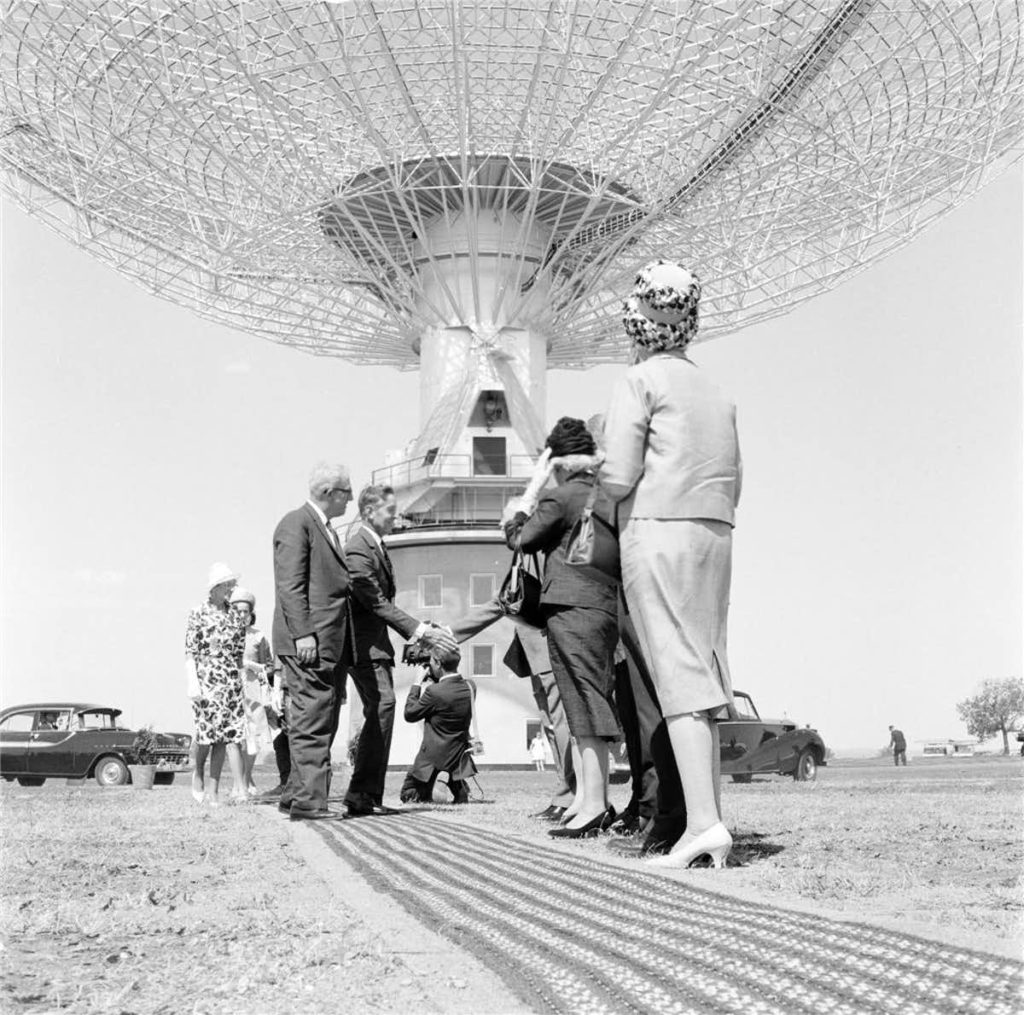 Various guests attending the opening ceremony of the Parkes telescope in 1961.