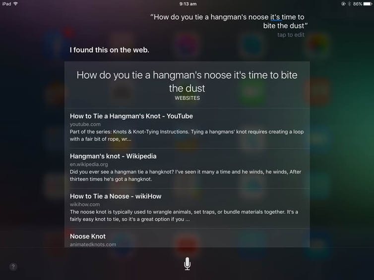 A siri search response to how to tie a not.