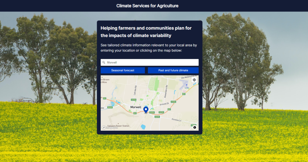 A screenshot of software showing climate data for specific farm areas.