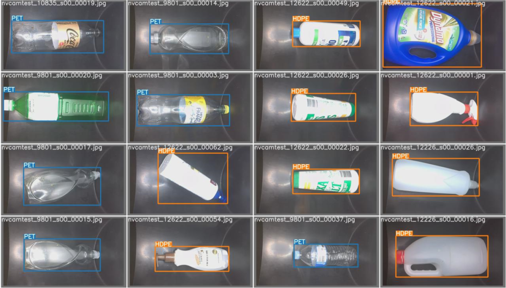 12 images of the AI analysing the different types of recycling the bin accepts. 