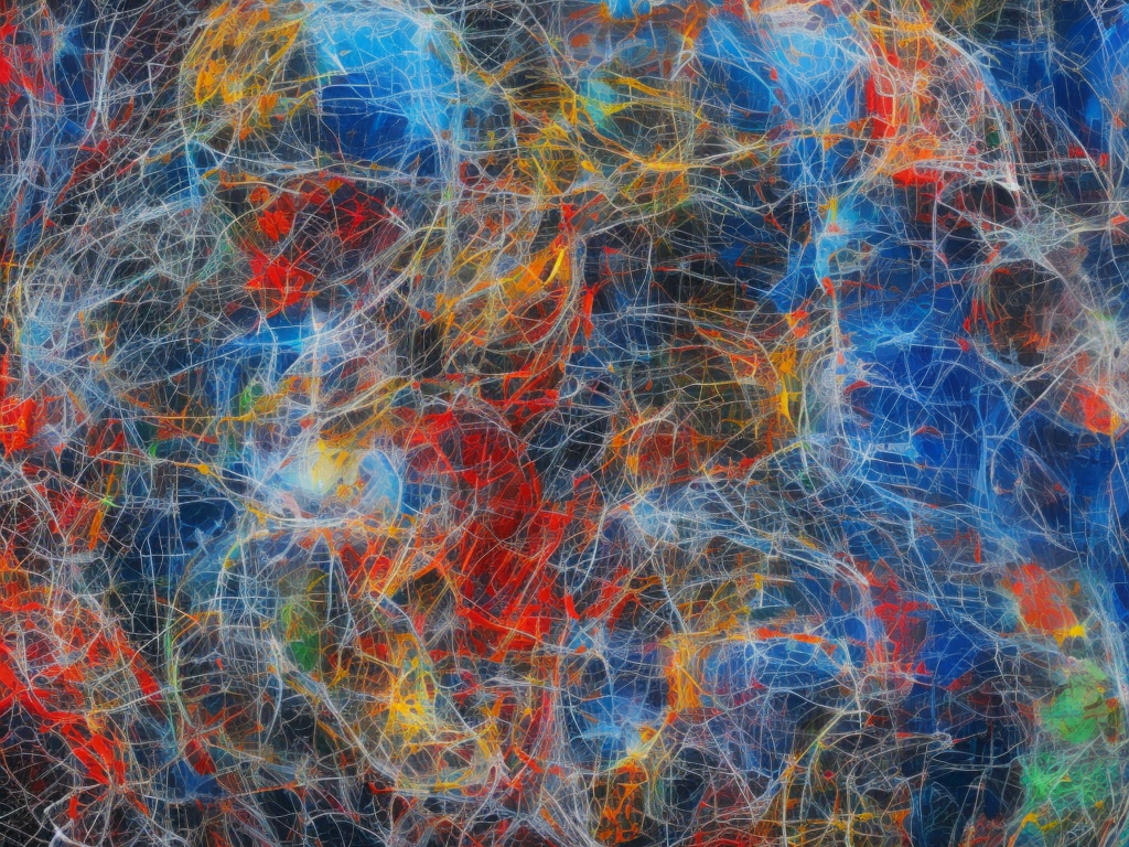 An abstract AI-generated artwork representing artificial intelligence and the impact it is having on creative industries, health, conservation, sports and space.